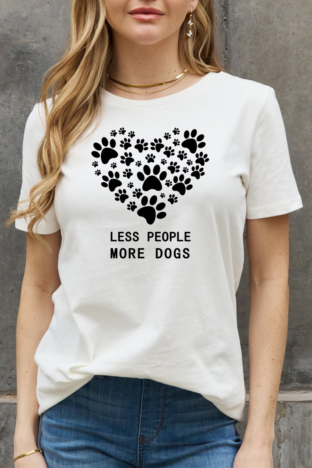 Simply Love Full Size LESS PEOPLE MORE DOGS Heart Graphic Cotton Tee