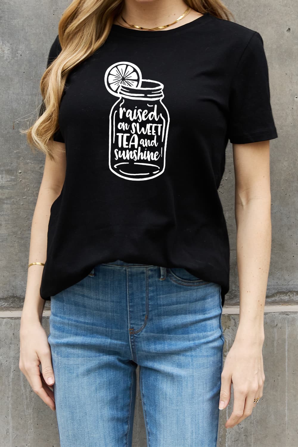 Simply Love Full Size RAISED ON SWEET TEA AND  SUNSHINE Graphic Cotton Tee