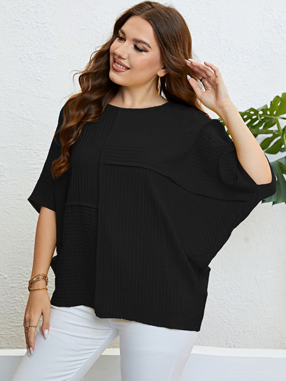 Plus Size Seam Detail Half Sleeve Top