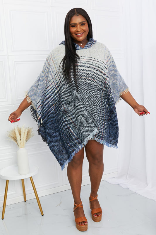 Leto Tweed Fringe Trim Hooded Poncho