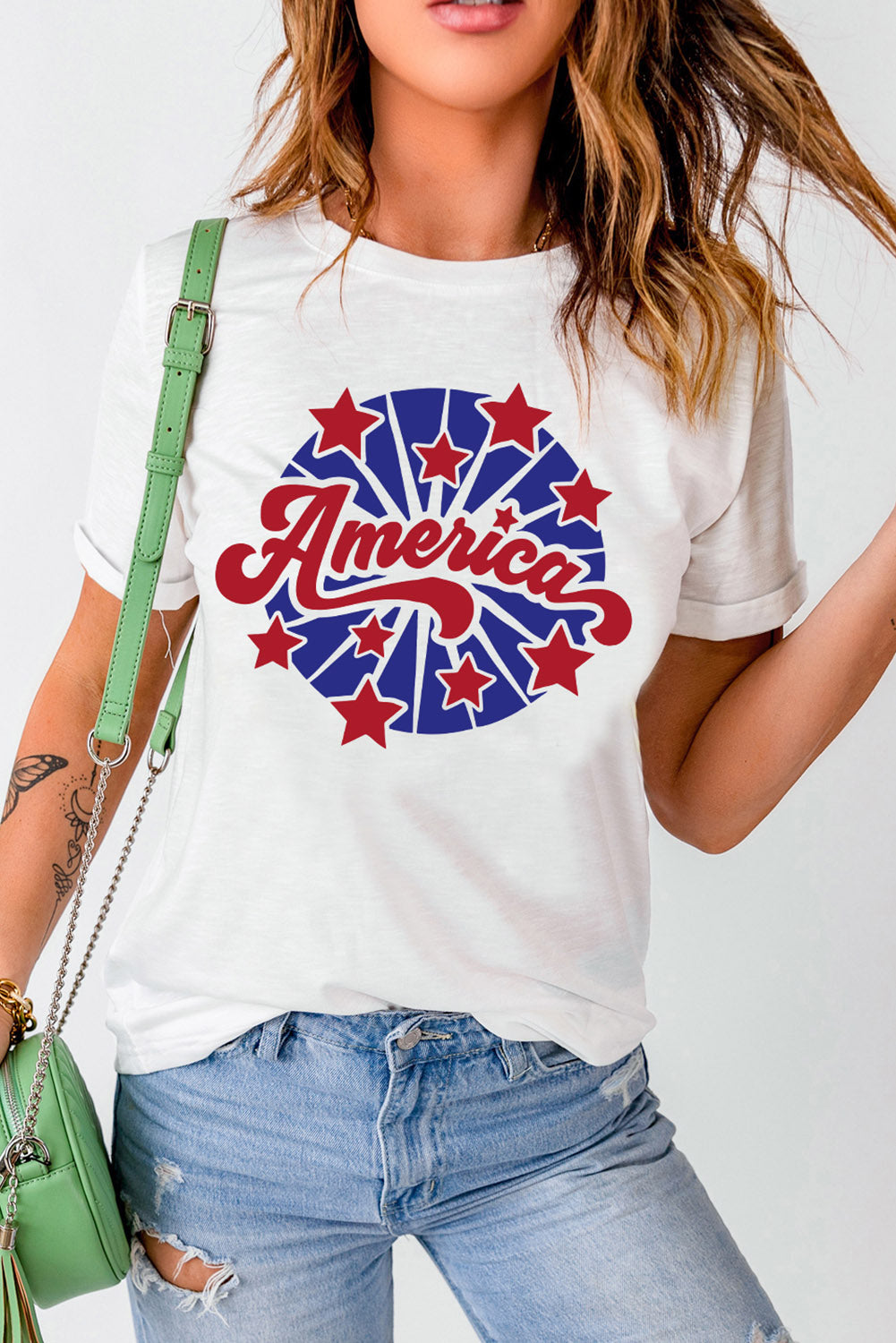 AMERICA Star Graphic Round Neck Tee