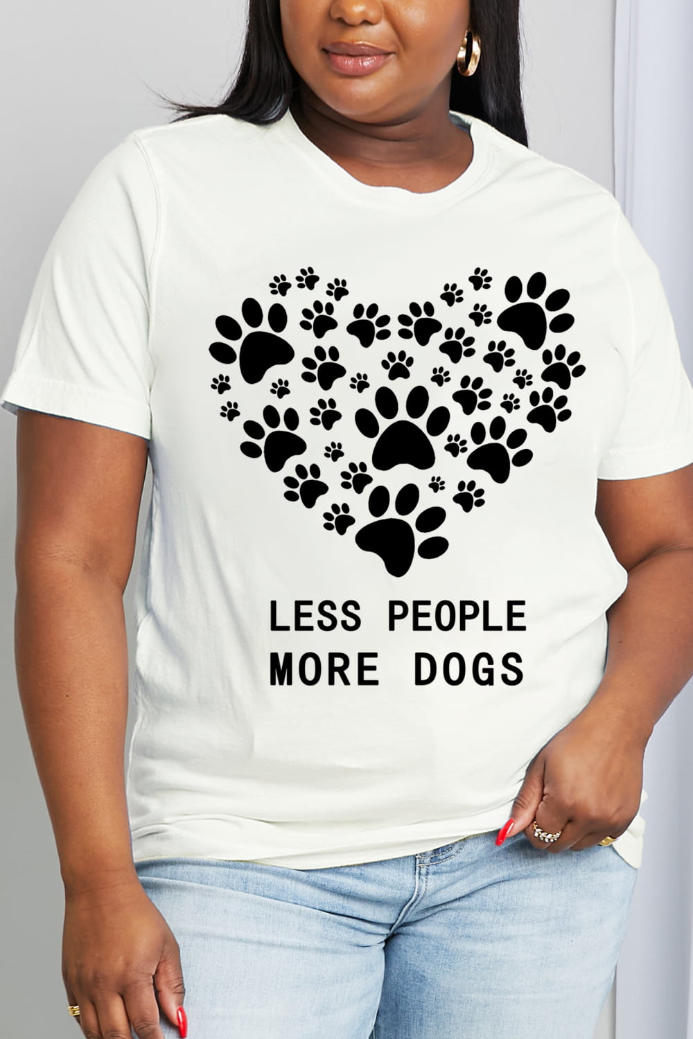 Simply Love Full Size LESS PEOPLE MORE DOGS Heart Graphic Cotton Tee